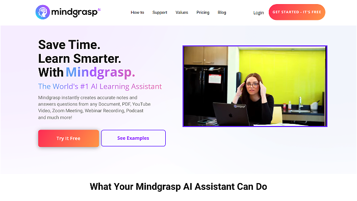 screenshot of Mindgrasp's website