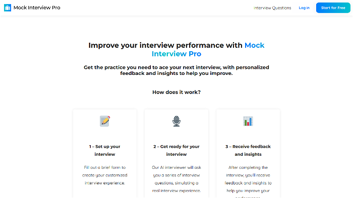 screenshot of Mock Interview Pro's website