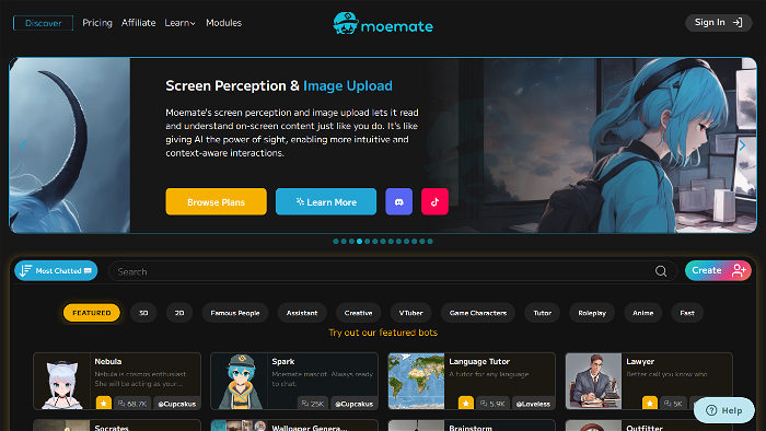 screenshot of MoeMate's website