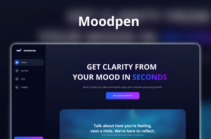 Moodpen Thumbnail, showing the homepage and logo of the tool