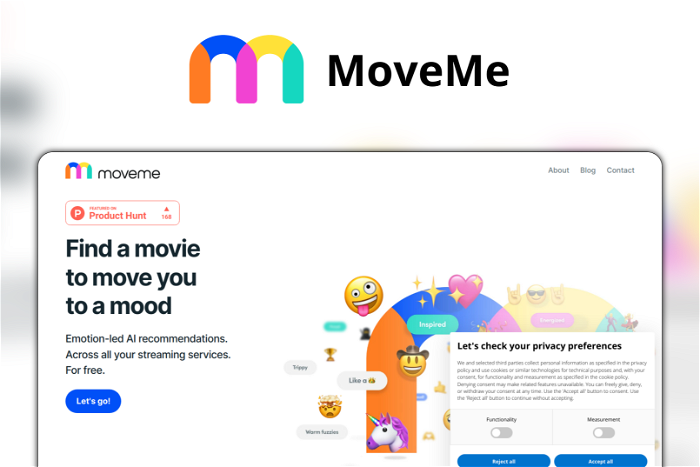 MoveMe Thumbnail, showing the homepage and logo of the tool