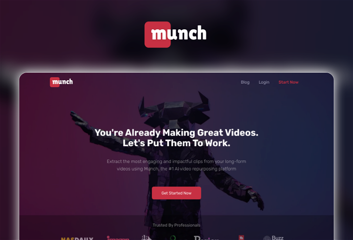 Munch Thumbnail, showing the homepage and logo of the tool