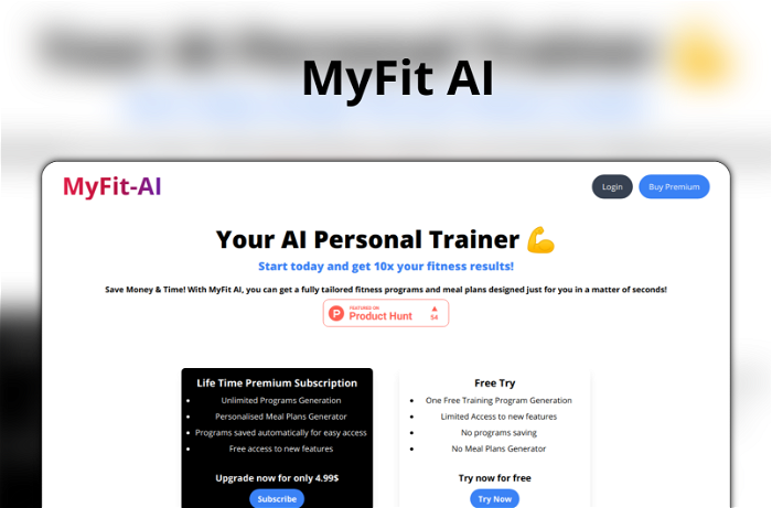MyFit AI Thumbnail, showing the homepage and logo of the tool