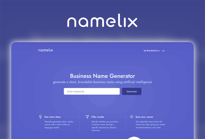 Namelix Thumbnail, showing the homepage and logo of the tool