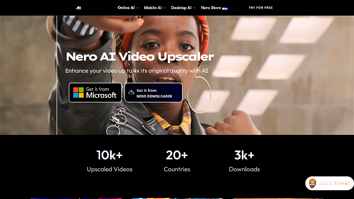 screenshot of Nero AI Video Upscaler's website