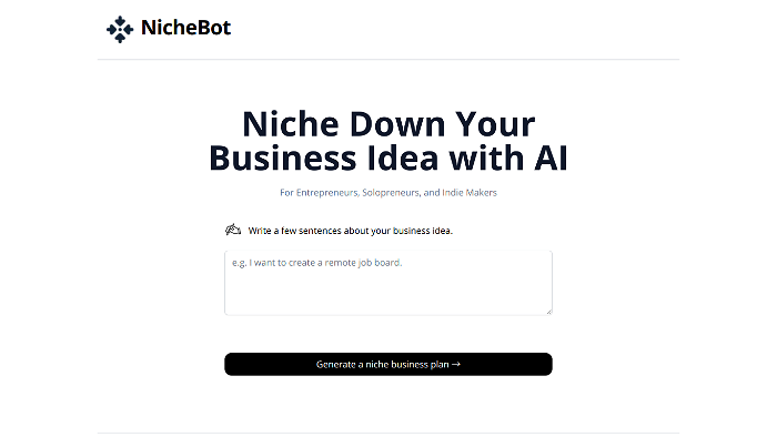 screenshot of NicheBot's website
