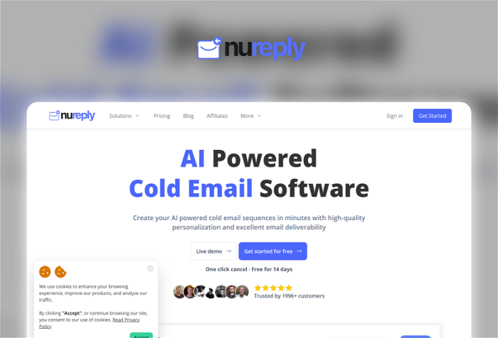 Nureply Thumbnail, showing the homepage and logo of the tool