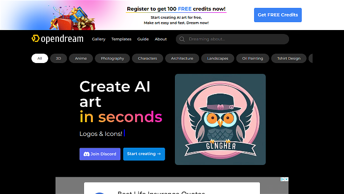 screenshot of OpenDream AI's website