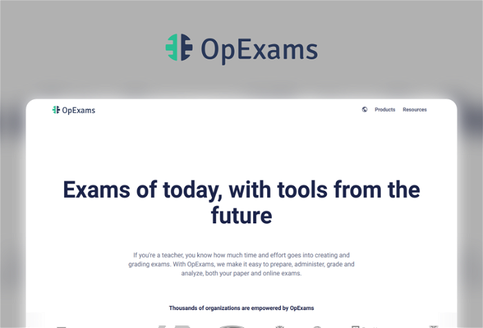 OpExams Thumbnail, showing the homepage and logo of the tool