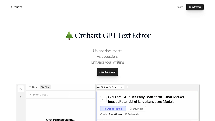 screenshot of Orchard's website