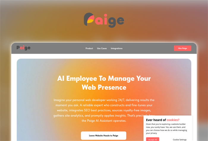 Paige AI Assistant Thumbnail, showing the homepage and logo of the tool
