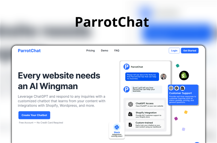 ParrotChat Thumbnail, showing the homepage and logo of the tool