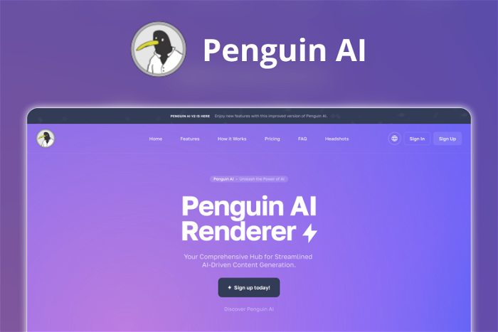 Penguin AI Thumbnail, showing the homepage and logo of the tool