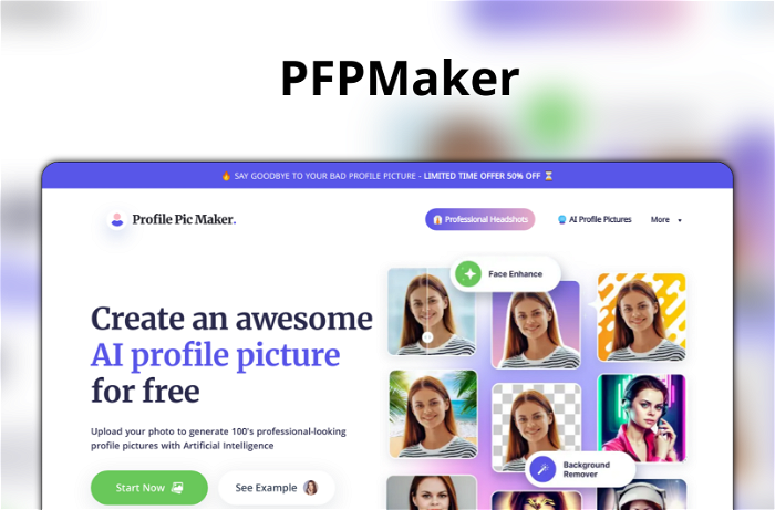 PFPMaker Thumbnail, showing the homepage and logo of the tool