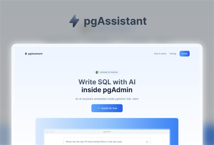 pgAssistant Thumbnail, showing the homepage and logo of the tool