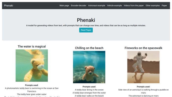 screenshot of Phenaki's website