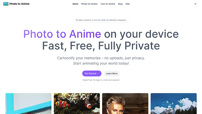 screenshot of Photo-to-Anime.com's website