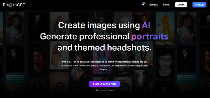 screenshot of PhotoGPT AI's website