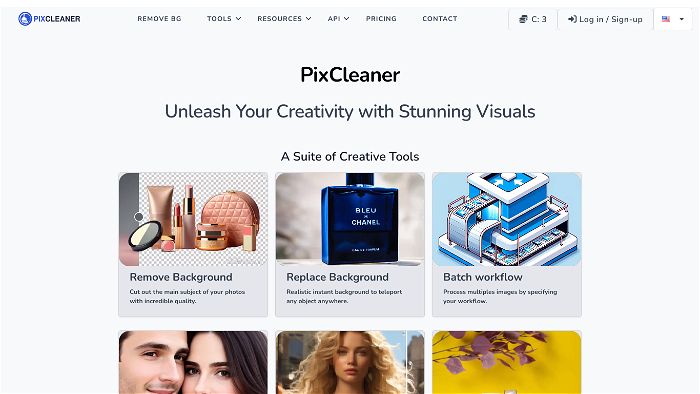 screenshot of pixcleaner's website