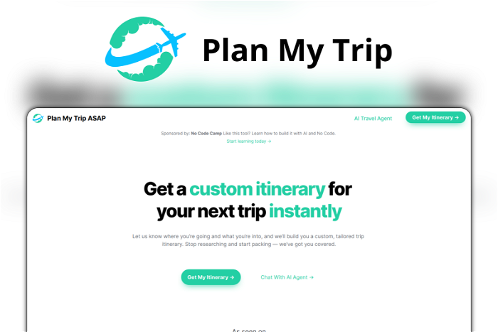 Plan My Trip Thumbnail, showing the homepage and logo of the tool