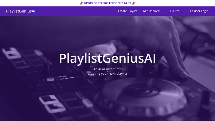 Screenshot of Playlist Genius AI's website.