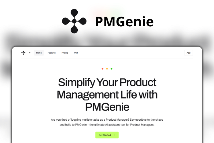 PMGenie Thumbnail, showing the homepage and logo of the tool