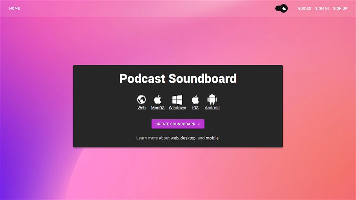 screenshot of Podcast Soundboard's website