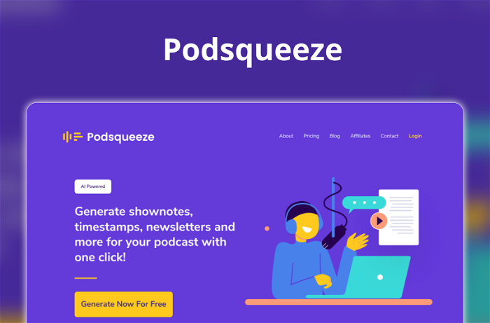 Podsqueeze Thumbnail, showing the homepage and logo of the tool