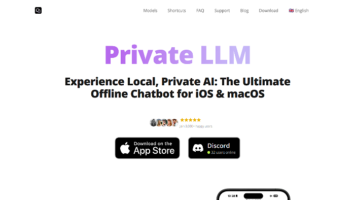 screenshot of Private LLM's website