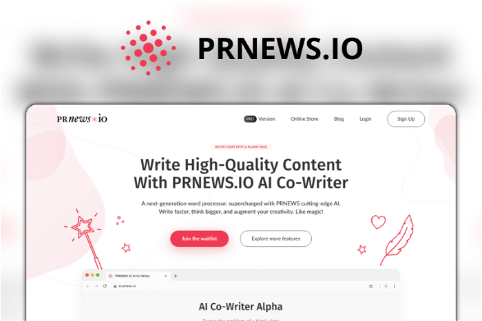 PRNEWS.IO Thumbnail, showing the homepage and logo of the tool