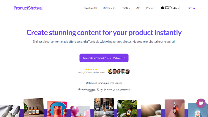 screenshot of ProductShots's website