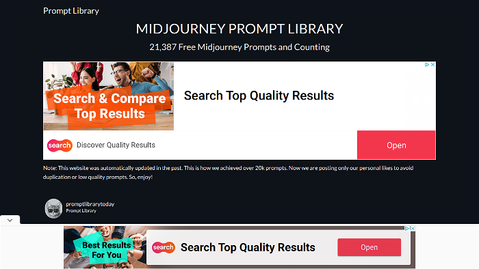 screenshot of Promp Library's website