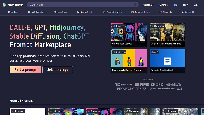 Screenshot of Promptbase's website.