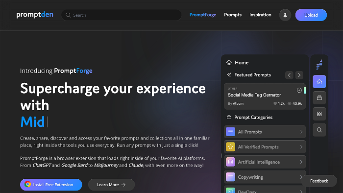 screenshot of PromptForge's website