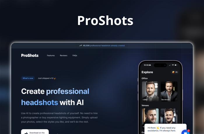 ProShots Thumbnail, showing the homepage and logo of the tool