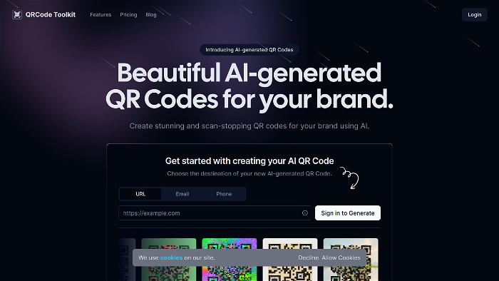 screenshot of QRCode Toolkit's website