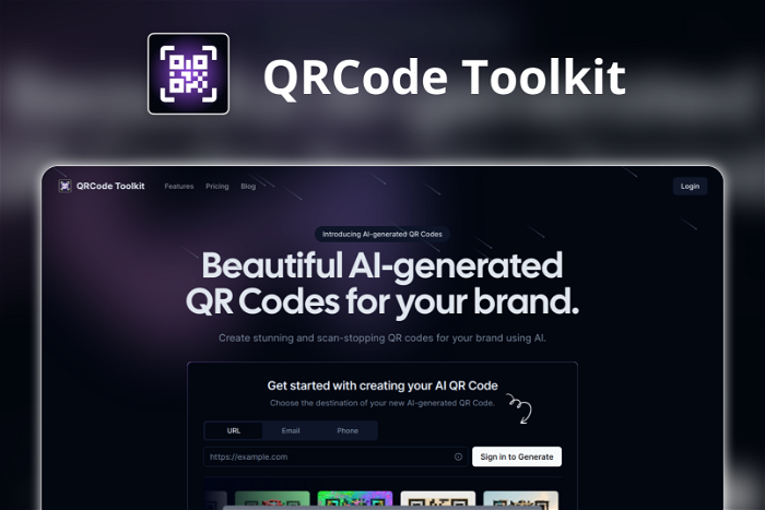 QRCode Toolkit Thumbnail, showing the homepage and logo of the tool