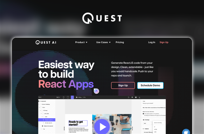 Quest Thumbnail, showing the homepage and logo of the tool
