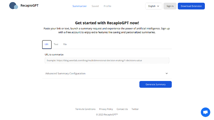 screenshot of RecapioGPT's website