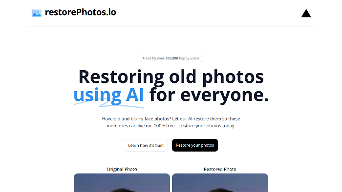 Screenshot of RestorePhotos.io's website.