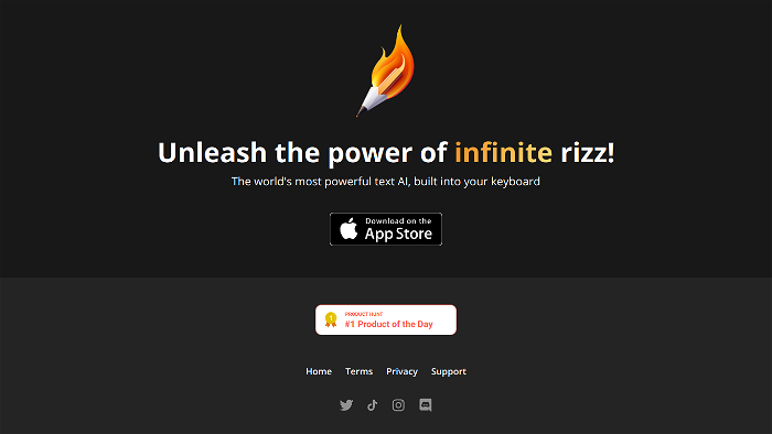 Screenshot of Rizz!'s website.