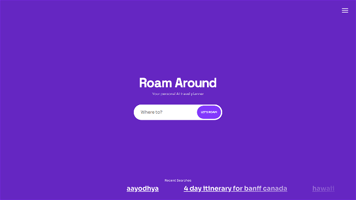 screenshot of Roam Around's website
