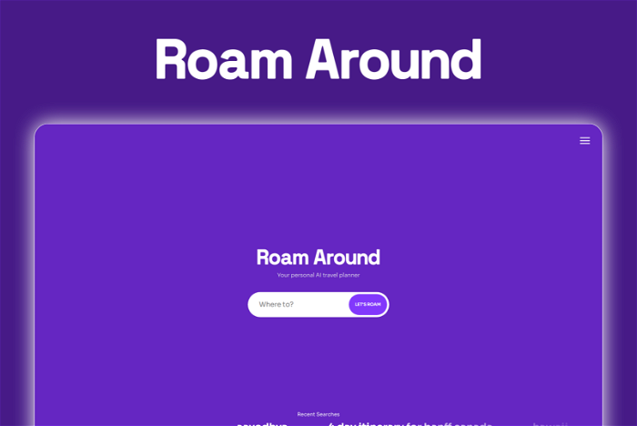 Roam Around Thumbnail, showing the homepage and logo of the tool