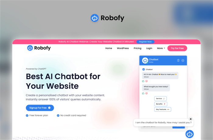 Robofy Thumbnail, showing the homepage and logo of the tool