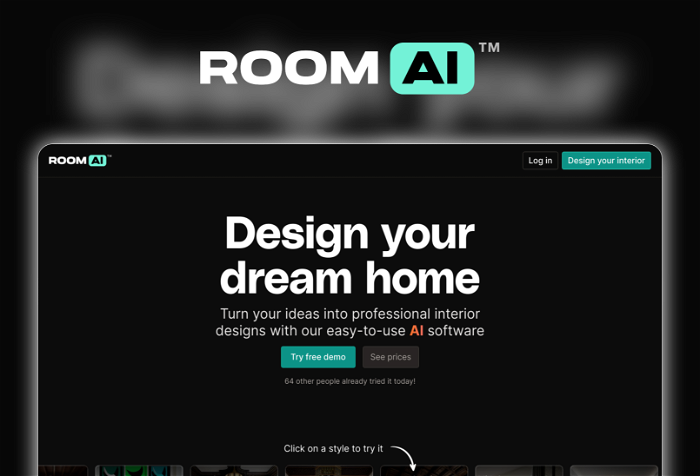 Room AI Thumbnail, showing the homepage and logo of the tool