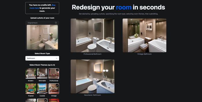 RoomGPT works well with a variety of rooms - just look at how it added new mirror above the bath in the second thumbnail.