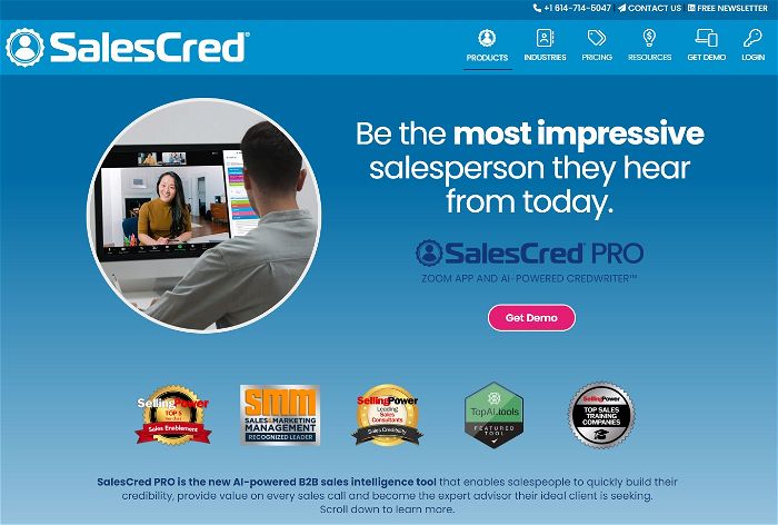 screenshot of SalesCred Pro's website
