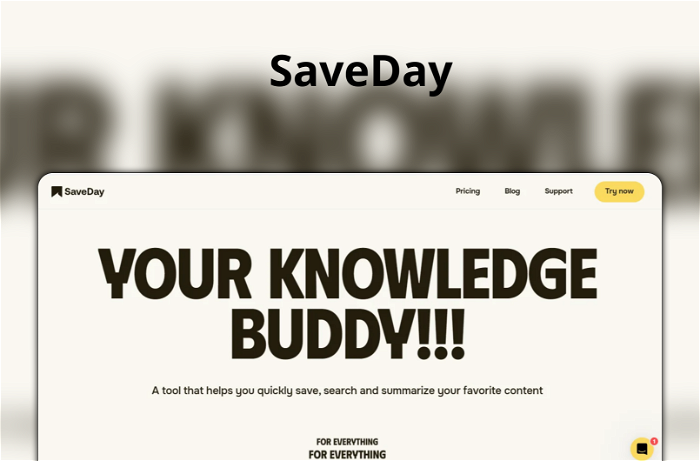 SaveDay Thumbnail, showing the homepage and logo of the tool