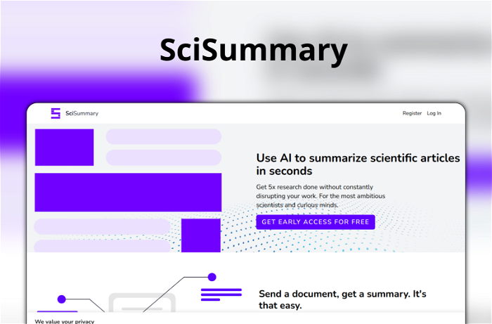 SciSummary Thumbnail, showing the homepage and logo of the tool