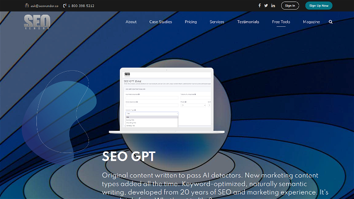 screenshot of SEO GPT's website